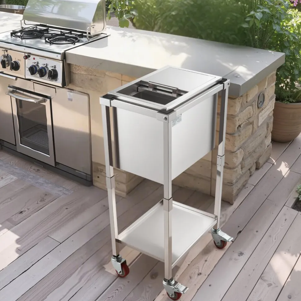 VEVOR Rolling Ice Chest Cooler Cart, 20"L x 14"W x 38"H Stainless Steel Cooling Bin on Wheels, 29.6 Quart Outdoor Stand Up Cooler Trolley with Shelf, for Patio Backyard Party Bar Cold Drinks