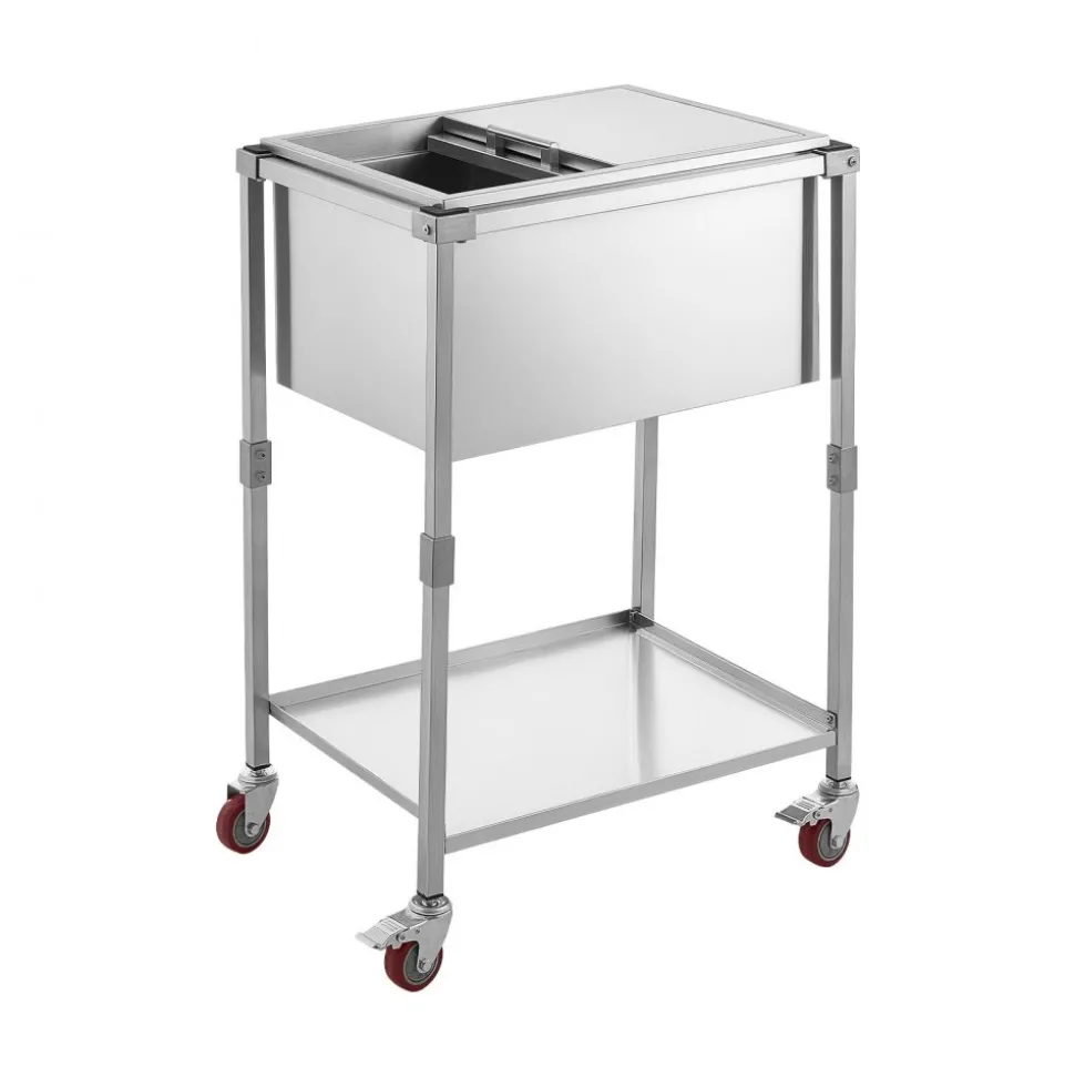VEVOR Rolling Ice Chest Cooler Cart Stainless Steel Cooling Bin 44.8 Quart, Outdoor Stand Up Cooler Trolley with Wheels, Sliding Lid, Shelf, for Patio Backyard Party Bar Cold Drinks, 26x19.9x38.8 in