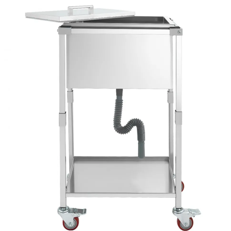 VEVOR Rolling Ice Chest Cooler Cart, 22"L x 16"W x 38"H Stainless Steel Cooling Bin on Wheels, 32.8 Quart Outdoor Stand Up Cooler Trolley with Shelf, for Patio Backyard Party Bar Cold Drinks