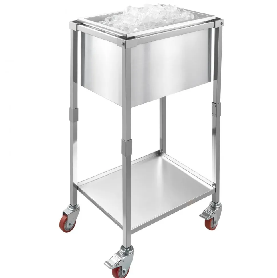 VEVOR Rolling Ice Chest Cooler Cart, 22"L x 16"W x 38"H Stainless Steel Cooling Bin on Wheels, 32.8 Quart Outdoor Stand Up Cooler Trolley with Shelf, for Patio Backyard Party Bar Cold Drinks