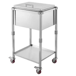 VEVOR Rolling Ice Chest Cooler Cart Stainless Steel Cooling Bin 57.7 Quart, Outdoor Stand Up Cooler Trolley with Wheels, Flip Lid, and Shelf, for Patio Backyard Party Bar Cold Drinks, 22x17.9x39.5 in