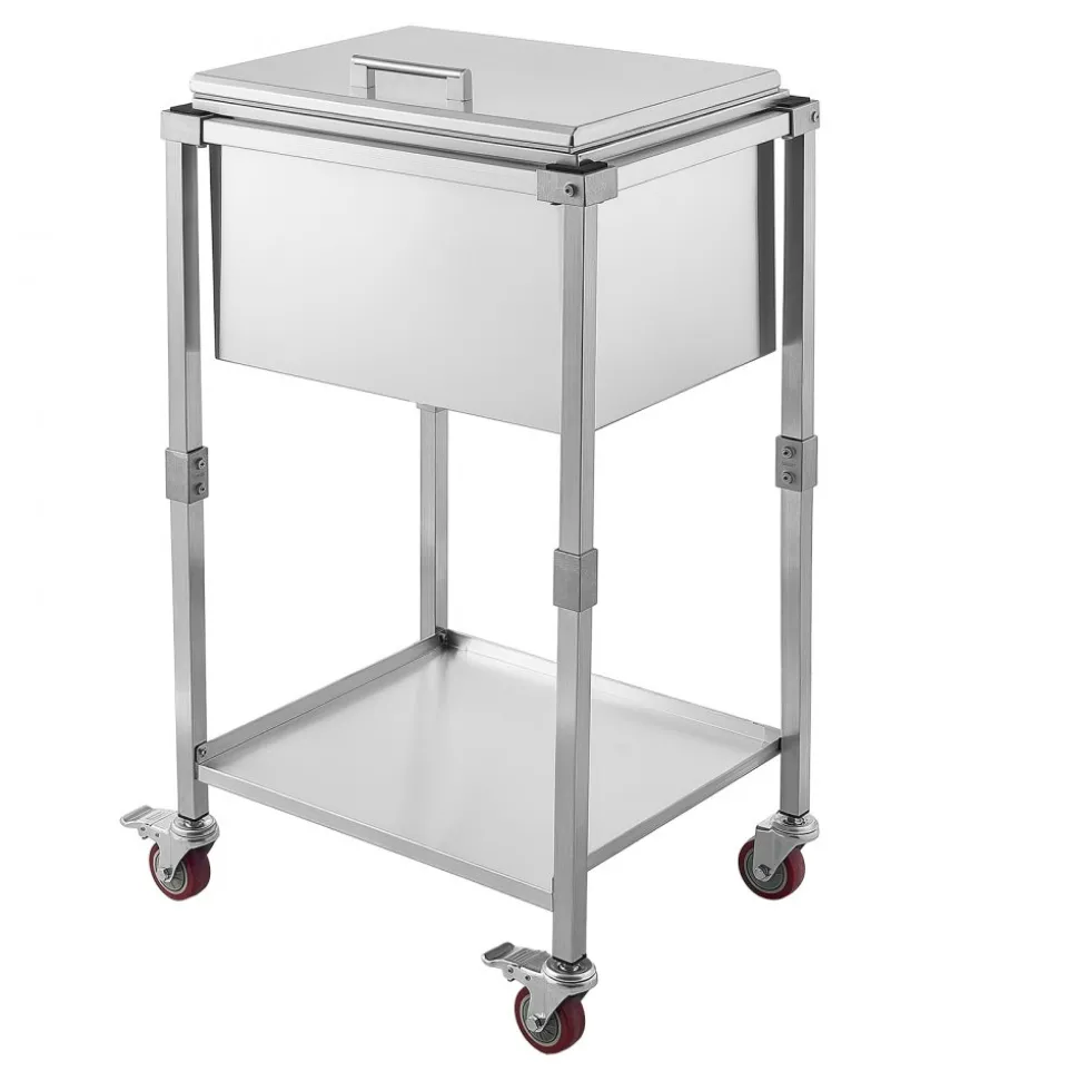 VEVOR Rolling Ice Chest Cooler Cart Stainless Steel Cooling Bin 57.7 Quart, Outdoor Stand Up Cooler Trolley with Wheels, Flip Lid, and Shelf, for Patio Backyard Party Bar Cold Drinks, 22x17.9x39.5 in