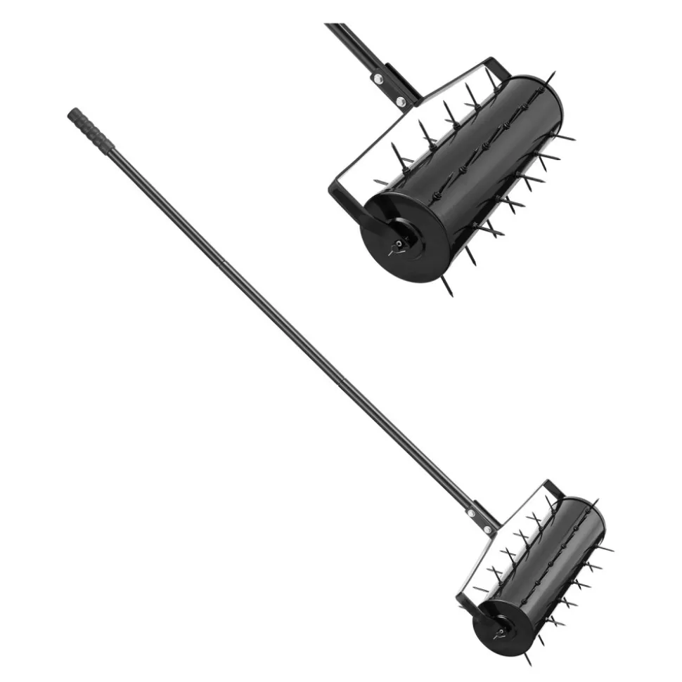 VEVOR Rolling Lawn Aerator, 21-inch Heavy-Duty Manual Rolling Aerator Lawn with Detachable Handle and 33 Iron Spikes, Rolling Lawn Aeration Tool for Garden Patio Yard Compacted Soils and Lawns, Black