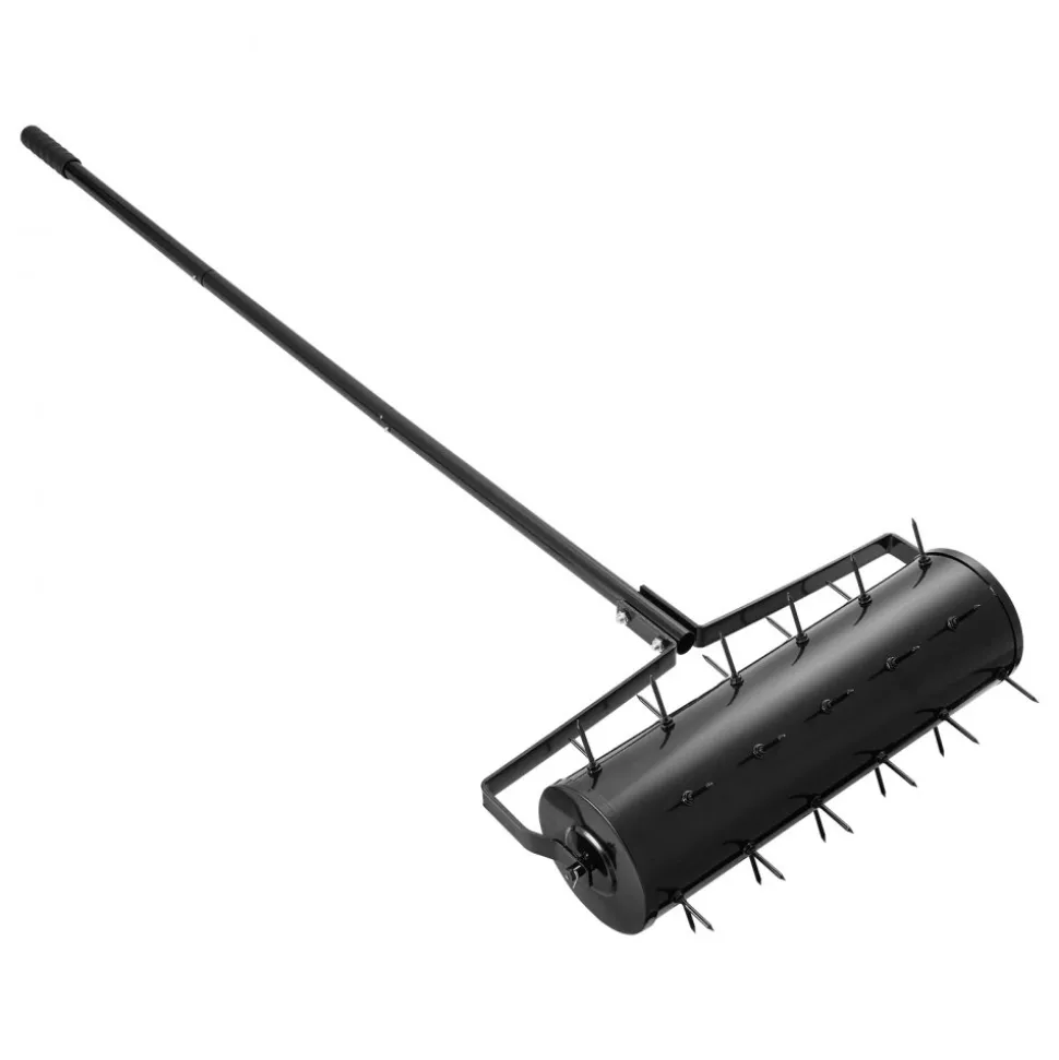 VEVOR Rolling Lawn Aerator, 21-inch Heavy-Duty Manual Rolling Aerator Lawn with Detachable Handle and 33 Iron Spikes, Rolling Lawn Aeration Tool for Garden Patio Yard Compacted Soils and Lawns, Black