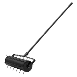 VEVOR Rolling Lawn Aerator, 21-inch Heavy-Duty Manual Rolling Aerator Lawn with Detachable Handle and 33 Iron Spikes, Rolling Lawn Aeration Tool for Garden Patio Yard Compacted Soils and Lawns, Black