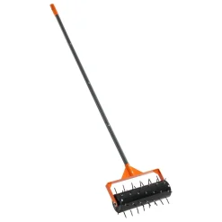 VEVOR Rolling Lawn Aerator, 15 in Manual Push Aerator Roller with 42 Spikes & 60 in Long Handle, Fillable Drum for Added Weight, Heavy-Duty Lawn Soil Penetrator for Garden Yard Compacted Soils