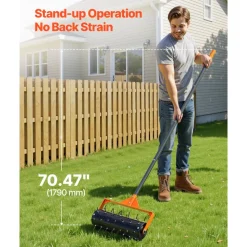 VEVOR Rolling Lawn Aerator, 15 in Manual Push Aerator Roller with 42 Spikes & 60 in Long Handle, Fillable Drum for Added Weight, Heavy-Duty Lawn Soil Penetrator for Garden Yard Compacted Soils