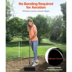 VEVOR Rolling Lawn Aerator, 18-inch Heavy-Duty Manual Rolling Aerator Lawn with Detachable Handle and 27 Iron Spikes, Rolling Lawn Aeration Tool for Garden Patio Yard Compacted Soils and Lawns, Black