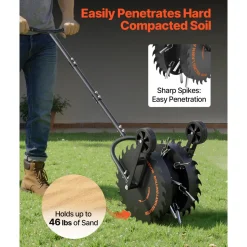 VEVOR Rolling Lawn Core Aerator, 16.6 in Coring Aerator Roller with Anti-Clog Tines, Heavy Duty & Rust-Resistant, Yard Grass Pulling Plugs Manual Aeration Tool for Compacted Garden Soil Loosening