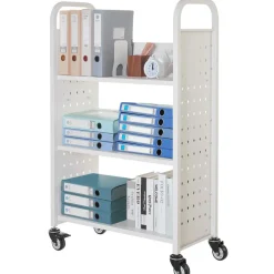 VEVOR Rolling Library Book Cart, 330 lbs Capacity, 30.3 x 15 x 48.0-Inch Library Cart, Single Sided L-Shaped Shelves with 3-Inch Lockable Wheels, Book Truck for Home Shelves Office and School, White