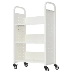 VEVOR Rolling Library Book Cart, 330 lbs Capacity, 30.3 x 15 x 48.0-Inch Library Cart, Single Sided L-Shaped Shelves with 3-Inch Lockable Wheels, Book Truck for Home Shelves Office and School, White