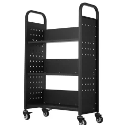 VEVOR Rolling Library Book Cart, 330 lbs Capacity, 30.3 x 15 x 48.0-Inch Library Cart, Single Sided L-Shaped Shelves with 3-Inch Lockable Wheels, Book Truck for Home Shelves Office and School, Black