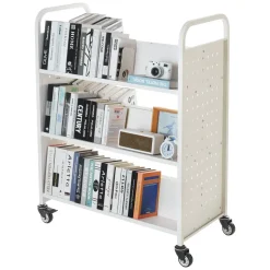 VEVOR Rolling Library Book Cart, 150 lbs Capacity, 17.7 x 13.0 x 34.6-Inch Library Cart, Double Sided L-Shaped Shelves with 2-Inch Lockable Wheels, Book Truck for Home Shelves Office and School, Black