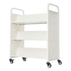 VEVOR Rolling Library Book Cart, 150 lbs Capacity, 17.7 x 13.0 x 34.6-Inch Library Cart, Double Sided L-Shaped Shelves with 2-Inch Lockable Wheels, Book Truck for Home Shelves Office and School, Black