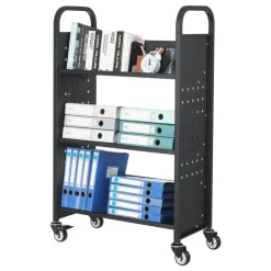 VEVOR Rolling Library Book Cart, 330 lbs Capacity, 30.3 x 15 x 48.0-Inch Library Cart, Single Sided V-Shaped Shelves with 3-Inch Lockable Wheels, Book Truck for Home Shelves Office and School, Black