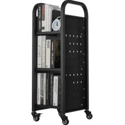 VEVOR Rolling Library Book Cart, 220 lbs Capacity, 12.6 x 13.8 x 36.8-Inch Library Cart, Single Sided L-Shaped Shelves with 2-Inch Lockable Wheels, Book Truck for Home Shelves Office and School, Black