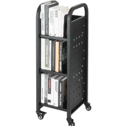 VEVOR Rolling Library Book Cart, 220 lbs Capacity, 12.6 x 13.8 x 36.8-Inch Library Cart, Single Sided L-Shaped Shelves with 2-Inch Lockable Wheels, Book Truck for Home Shelves Office and School, Black