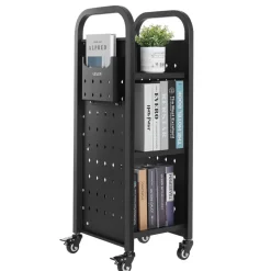 VEVOR Rolling Library Book Cart, 220 lbs Capacity, 12.6 x 13.8 x 36.8-Inch Library Cart, Single Sided L-Shaped Shelves with 2-Inch Lockable Wheels, Book Truck for Home Shelves Office and School, Black