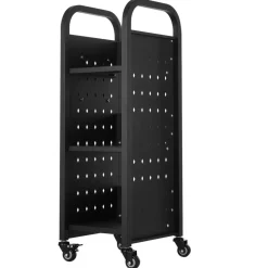 VEVOR Rolling Library Book Cart, 220 lbs Capacity, 12.6 x 13.8 x 36.8-Inch Library Cart, Single Sided L-Shaped Shelves with 2-Inch Lockable Wheels, Book Truck for Home Shelves Office and School, Black