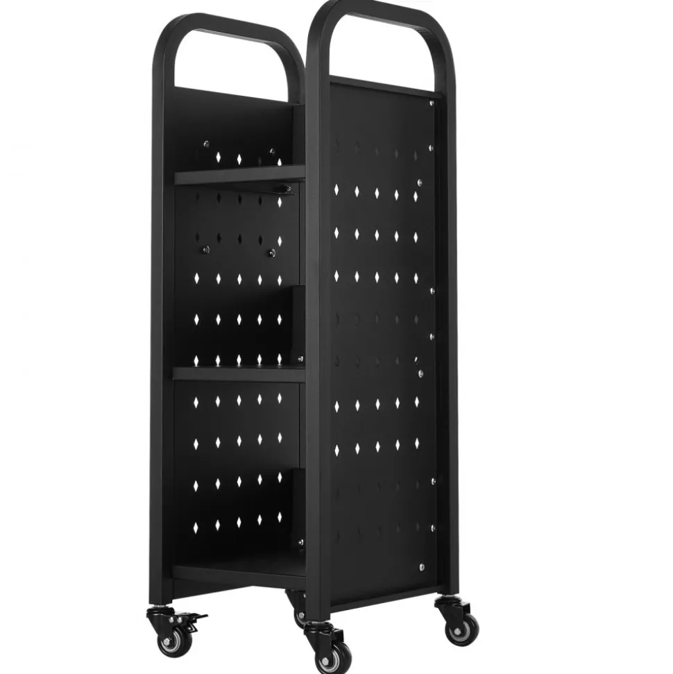 VEVOR Rolling Library Book Cart, 220 lbs Capacity, 12.6 x 13.8 x 36.8-Inch Library Cart, Single Sided L-Shaped Shelves with 2-Inch Lockable Wheels, Book Truck for Home Shelves Office and School, Black