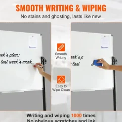 VEVOR Rolling Magnetic Whiteboard, Double-sided Mobile Whiteboard 48x36 Inches, Adjustable Height Dry Erase Board with Wheels, 1 Magnetic Erase & 3 Dry Erase Markers & Movable Tray for Office School