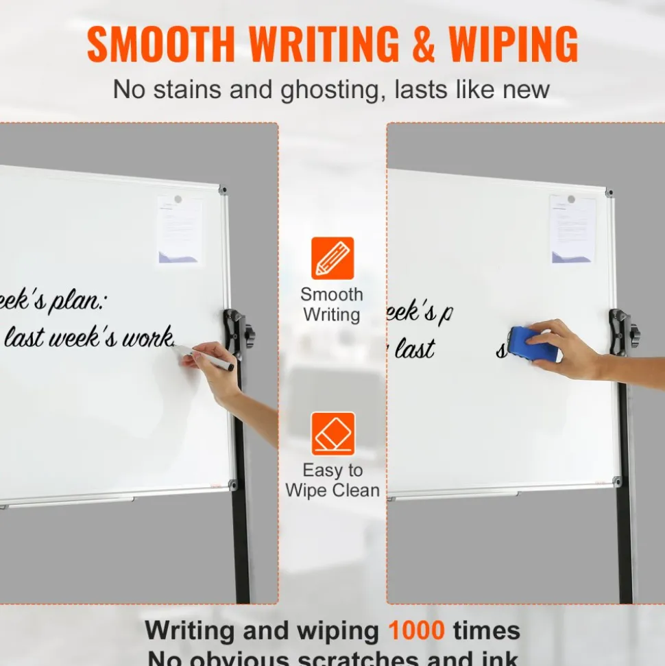 VEVOR Rolling Magnetic Whiteboard, Double-sided Mobile Whiteboard 48x36 Inches, Adjustable Height Dry Erase Board with Wheels, 1 Magnetic Erase & 3 Dry Erase Markers & Movable Tray for Office School