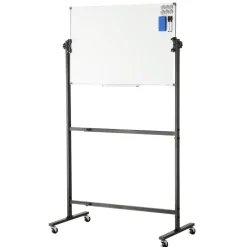 VEVOR Rolling Magnetic Whiteboard, Double-sided Mobile Whiteboard 48x36 Inches, Adjustable Height Dry Erase Board with Wheels, 1 Magnetic Erase & 3 Dry Erase Markers & Movable Tray for Office School