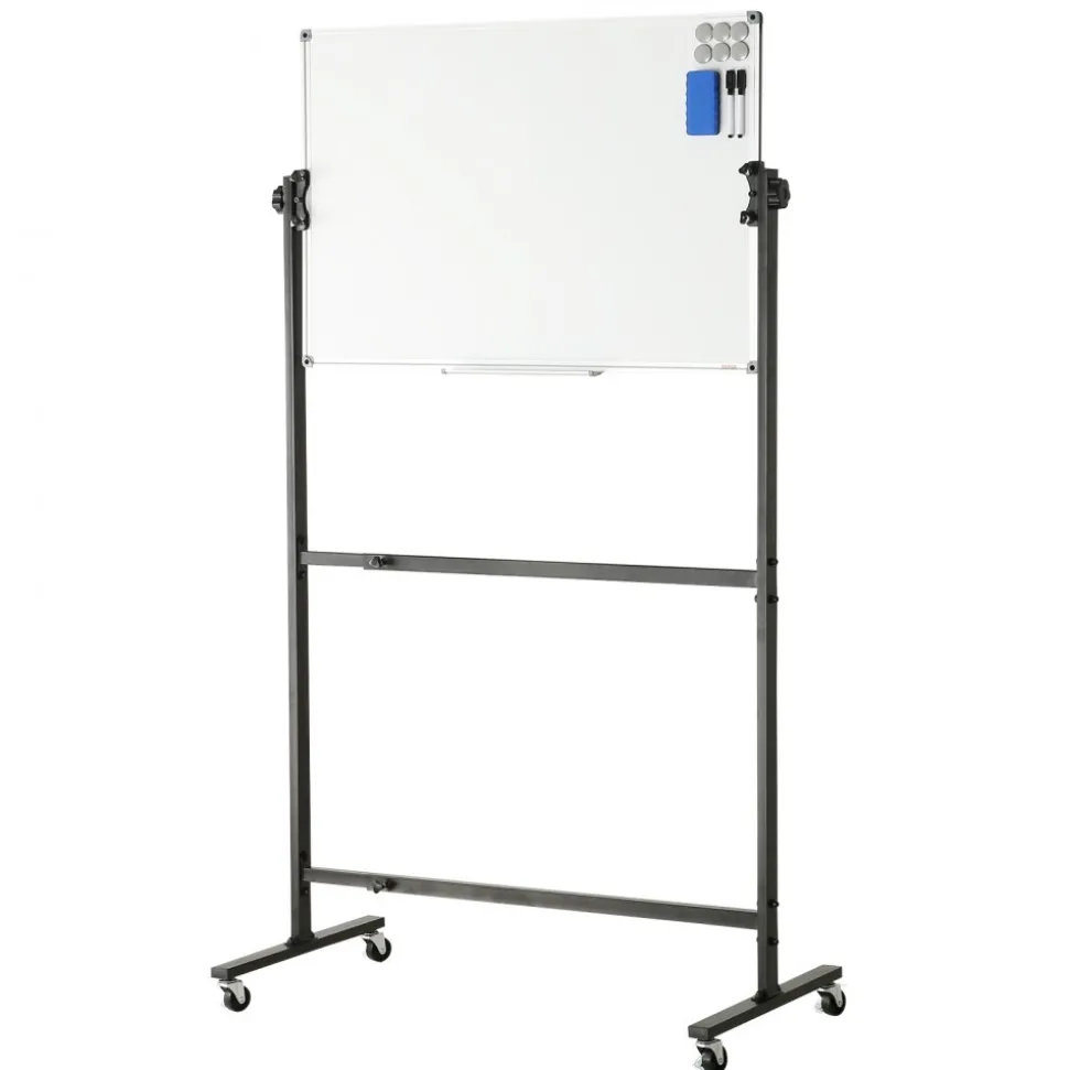 VEVOR Rolling Magnetic Whiteboard, Double-sided Mobile Whiteboard 48x36 Inches, Adjustable Height Dry Erase Board with Wheels, 1 Magnetic Erase & 3 Dry Erase Markers & Movable Tray for Office School