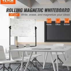 VEVOR Rolling Magnetic Whiteboard, Double-sided Mobile Whiteboard 48x36 Inches, Adjustable Height Dry Erase Board with Wheels, 1 Magnetic Erase & 3 Dry Erase Markers & Movable Tray for Office School