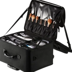 VEVOR Rolling Makeup Train Case Large Storage 3 Tiers, Convenient Carry With Handle, Wheels, Strap, Professional Makeup Storage Organizer Box Make Up Carrier Waterproof Oxford, Black