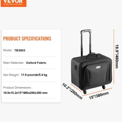 VEVOR Rolling Makeup Train Case Large Storage 3 Tiers, Convenient Carry With Handle, Wheels, Strap, Professional Makeup Storage Organizer Box Make Up Carrier Waterproof Oxford, Black
