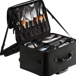VEVOR Rolling Makeup Train Case Large Storage 3 Tiers, Convenient Carry With Handle, Wheels, Strap, Professional Makeup Storage Organizer Box Make Up Carrier Waterproof Oxford, Black
