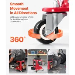 VEVOR Rolling Mechanic Stool with Wheels, 300 lbs Capacity Garage Seat/Work Stool, Padded Roller Creeper Seat with Fixed Height, Tool Tray and 2 Drawers, for Garage, Shop & Auto Repair, Red+Black