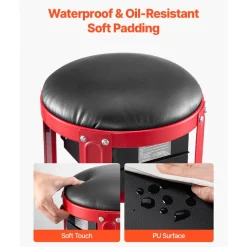 VEVOR Rolling Mechanic Stool with Wheels, 300 lbs Capacity Garage Seat/Work Stool, Padded Roller Creeper Seat with Fixed Height, Tool Tray and 2 Drawers, for Garage, Shop & Auto Repair, Red+Black
