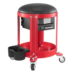 VEVOR Rolling Mechanic Stool with Wheels, 300 lbs Capacity Garage Seat/Work Stool, Padded Roller Creeper Seat with Fixed Height, Tool Tray and 2 Drawers, for Garage, Shop & Auto Repair, Red+Black