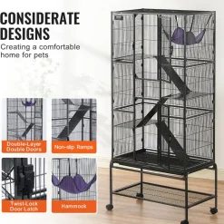 VEVOR 69" Rolling Metal Ferret Cage, Large 4-Tier Cage, Small Animal Cage with Ramps & Tray, Easy to Set up for Pet Rats, Hamster, Guinea Pig, Chinchilla, Squirrel, Hedgehogs, Bunny