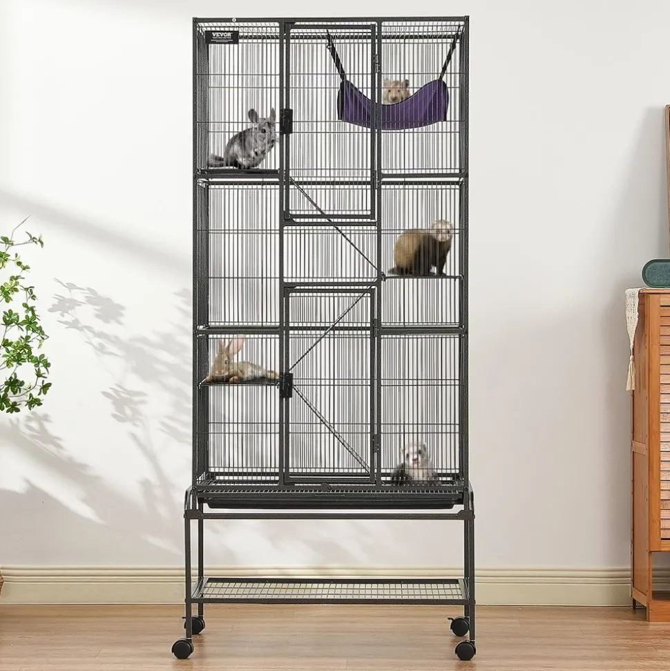VEVOR 69" Rolling Metal Ferret Cage, Large 4-Tier Cage, Small Animal Cage with Ramps & Tray, Easy to Set up for Pet Rats, Hamster, Guinea Pig, Chinchilla, Squirrel, Hedgehogs, Bunny