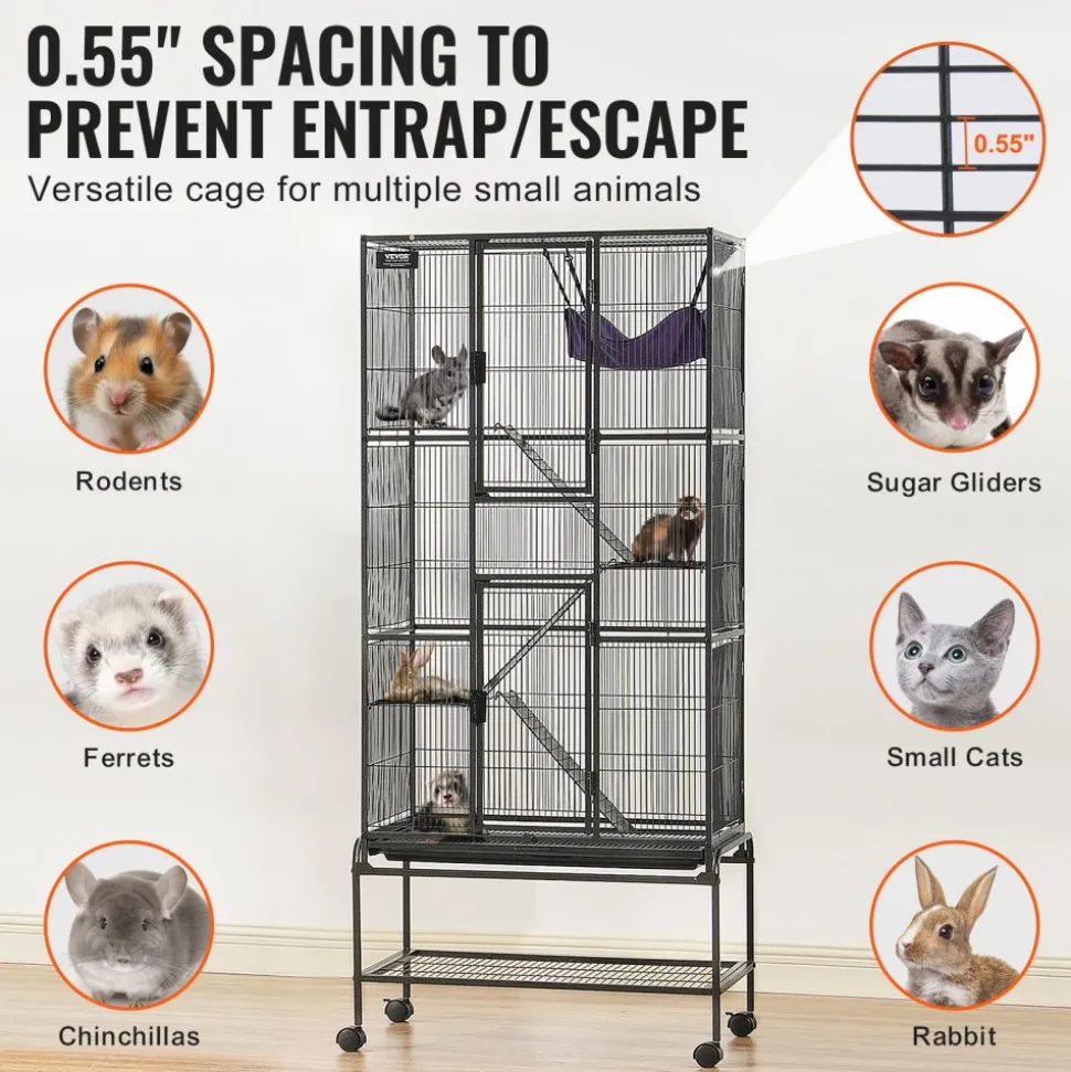 VEVOR 69" Rolling Metal Ferret Cage, Large 4-Tier Cage, Small Animal Cage with Ramps & Tray, Easy to Set up for Pet Rats, Hamster, Guinea Pig, Chinchilla, Squirrel, Hedgehogs, Bunny