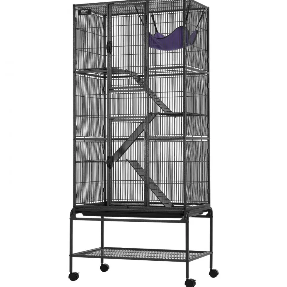 VEVOR 69" Rolling Metal Ferret Cage, Large 4-Tier Cage, Small Animal Cage with Ramps & Tray, Easy to Set up for Pet Rats, Hamster, Guinea Pig, Chinchilla, Squirrel, Hedgehogs, Bunny