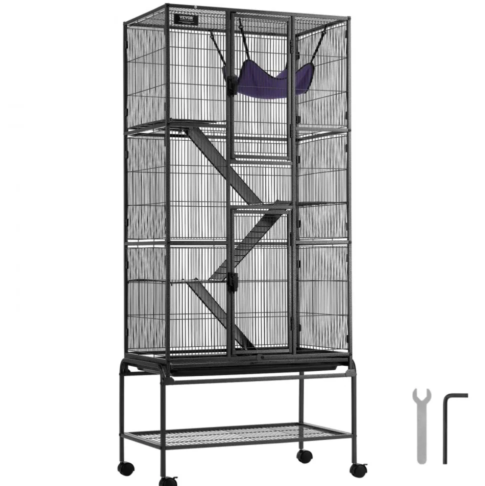 VEVOR 69" Rolling Metal Ferret Cage, Large 4-Tier Cage, Small Animal Cage with Ramps & Tray, Easy to Set up for Pet Rats, Hamster, Guinea Pig, Chinchilla, Squirrel, Hedgehogs, Bunny