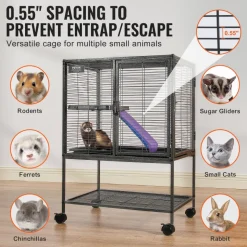 VEVOR 34" Rolling Metal Ferret Cage, Large 2-Tier Cage, Small Animal Cage with Ramps & Tray, Easy to Set up for Pet Rats, Hamster, Guinea Pig, Chinchilla, Squirrel, Hedgehogs, Bunny