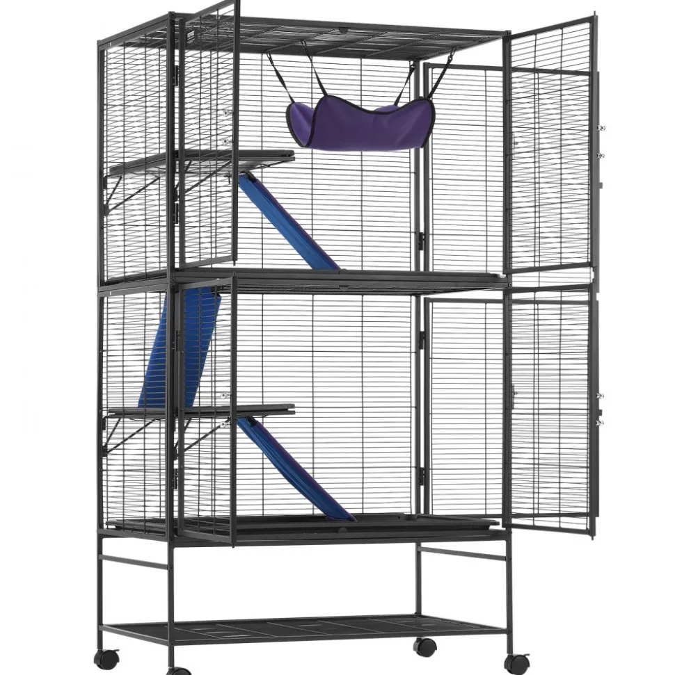 VEVOR 64.6" Rolling Metal Ferret Cage, Large 4-Tier Cage, Small Animal Cage with Ramps & Tray, Easy to Set up for Pet Rats, Hamster, Guinea Pig, Chinchilla, Squirrel, Hedgehogs, Bunny