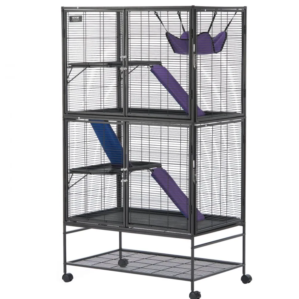 VEVOR 64.6" Rolling Metal Ferret Cage, Large 4-Tier Cage, Small Animal Cage with Ramps & Tray, Easy to Set up for Pet Rats, Hamster, Guinea Pig, Chinchilla, Squirrel, Hedgehogs, Bunny