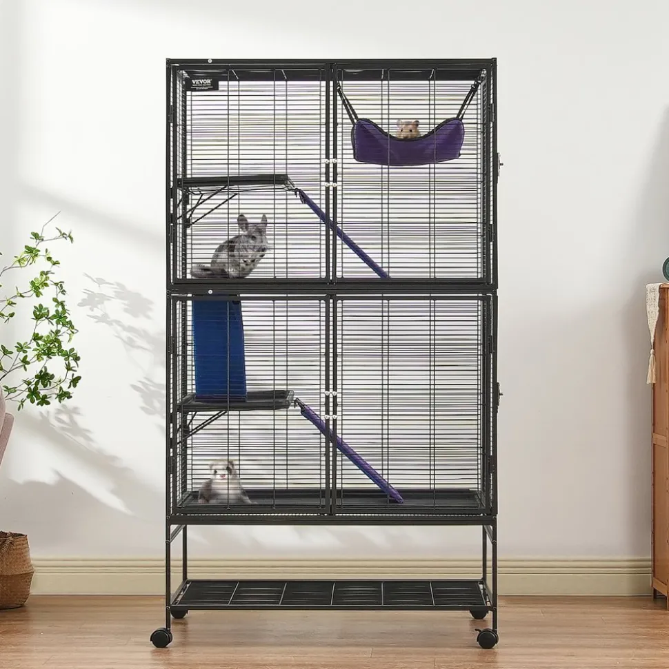 VEVOR 64.6" Rolling Metal Ferret Cage, Large 4-Tier Cage, Small Animal Cage with Ramps & Tray, Easy to Set up for Pet Rats, Hamster, Guinea Pig, Chinchilla, Squirrel, Hedgehogs, Bunny