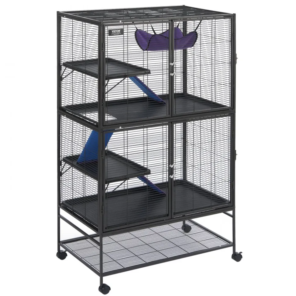 VEVOR 64.6" Rolling Metal Ferret Cage, Large 4-Tier Cage, Small Animal Cage with Ramps & Tray, Easy to Set up for Pet Rats, Hamster, Guinea Pig, Chinchilla, Squirrel, Hedgehogs, Bunny