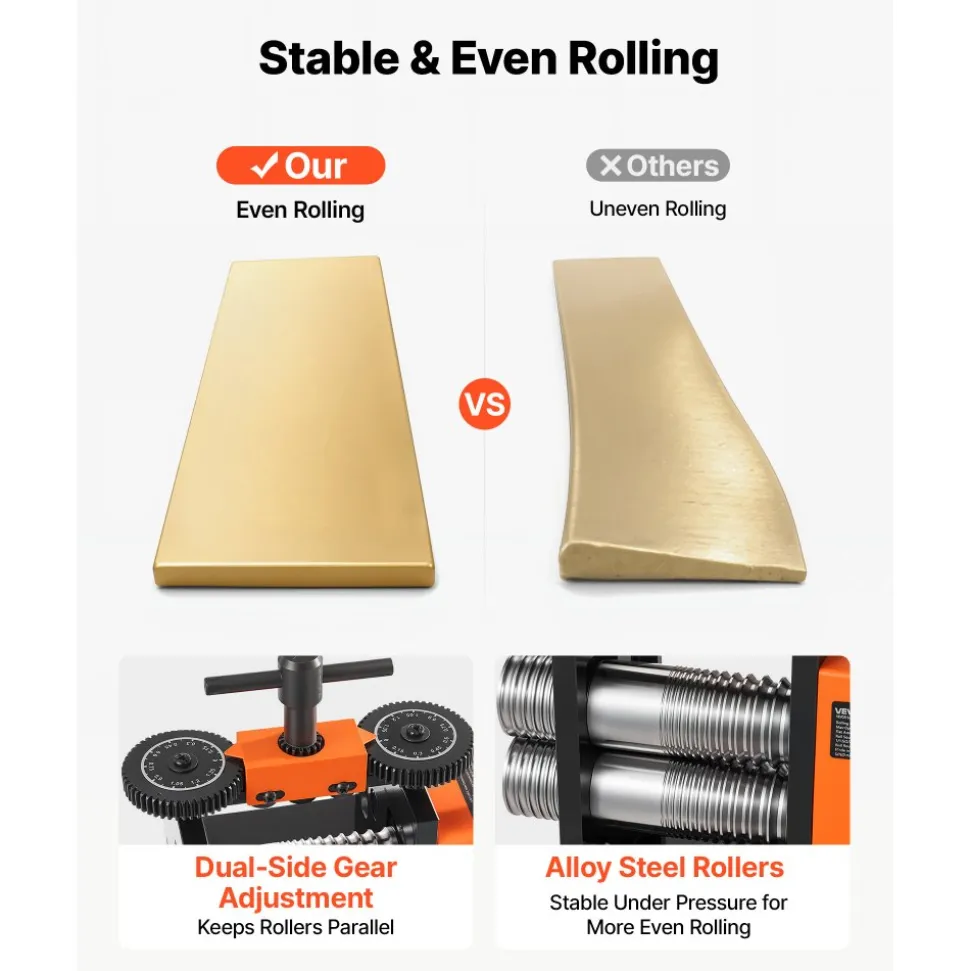 VEVOR Rolling Mill 3-in-1 Round Flat Square Pressing Roller Mill Machine, Manual Jewelry DIY Tool, 0.03-7 mm Adjustable Thickness, Stable & Even Rolling, for Ductile Metals, Gold, Silver, Copper