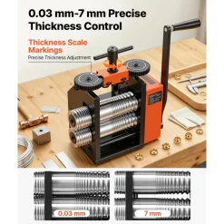 VEVOR Rolling Mill 3-in-1 Round Flat Square Pressing Roller Mill Machine, Manual Jewelry DIY Tool, 0.03-7 mm Adjustable Thickness, Stable & Even Rolling, for Ductile Metals, Gold, Silver, Copper