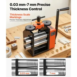 VEVOR Rolling Mill 3-in-1 Round Flat Half-Round Forming Roller Mill Machine, Manual Jewelry DIY Tool, 0.03-7 mm Adjustable Thickness, Stable & Even Rolling, for Ductile Metals, Gold, Silver, Copper