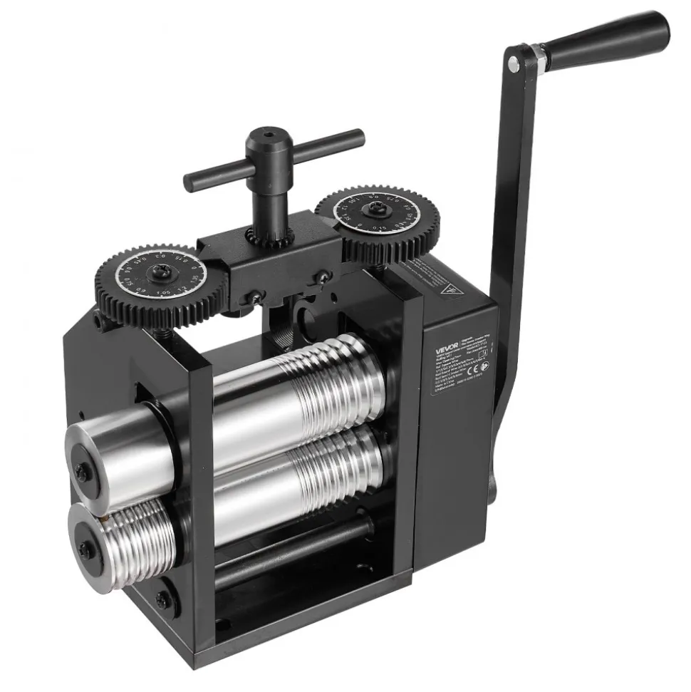 VEVOR Rolling Mill 4-in-1 Round Flat Square Half-Round Pressing Roller Mill, Manual Jewelry DIY Tool, 0.03-7 mm Adjustable Thickness, Stable & Even Rolling, for Ductile Metals, Gold, Silver, Copper