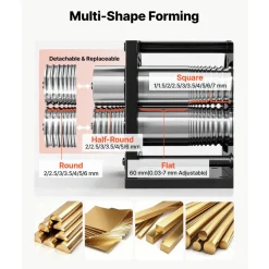 VEVOR Rolling Mill 4-in-1 Round Flat Square Half-Round Pressing Roller Mill, Manual Jewelry DIY Tool, 0.03-7 mm Adjustable Thickness, Stable & Even Rolling, for Ductile Metals, Gold, Silver, Copper